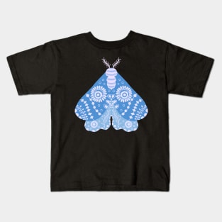 Folk Art Moth in Blue Kids T-Shirt